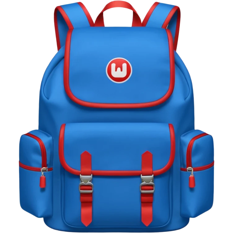 blue backpack with two diveded logo (leftside white, right side red) at the bottom pocket

 emoji
