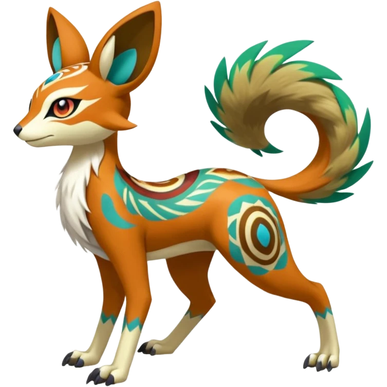 Tribal Colorful Exotic Fionbri-Kalon-Falvie-Vernid-Meloetta-Pokémon-Fakémon-Digimon-Spectrobe-hybrid-fusion, full body emoji