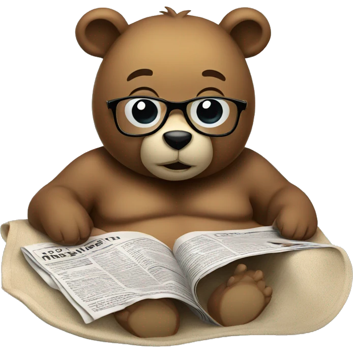 Bear lying on a beach towel wearing glasses reading a newspaper. emoji