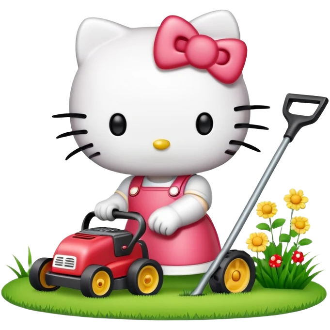 Hello kitty mowing a lawn emoji