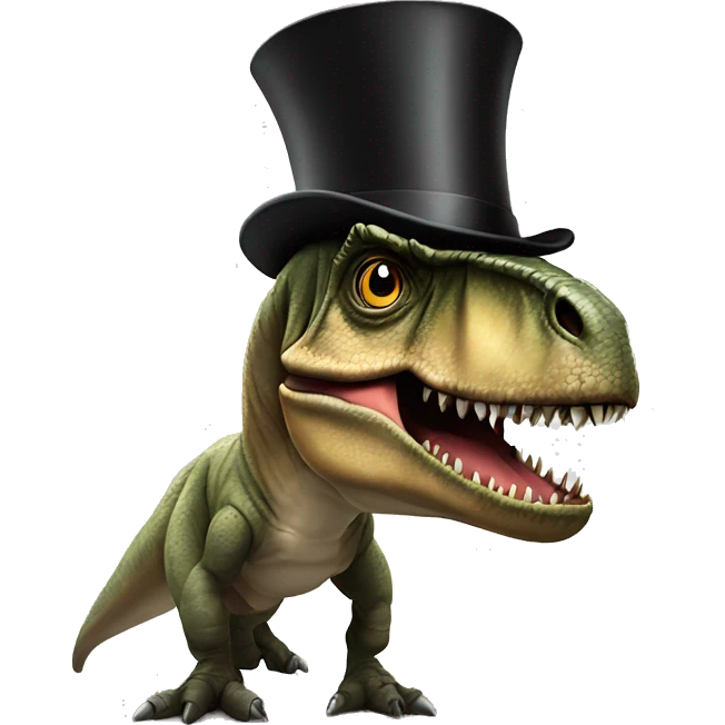 A t-Rex with a top hat and monocle  emoji