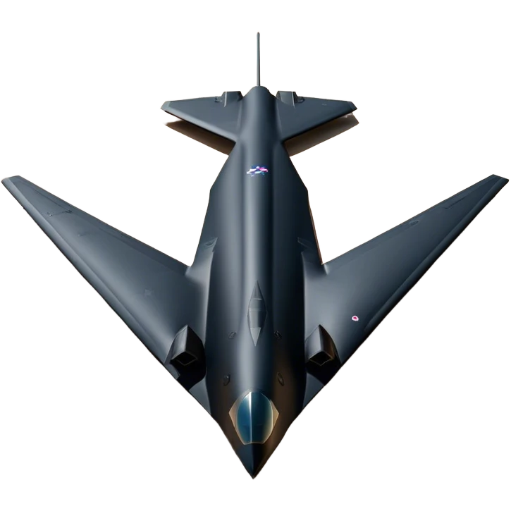 B-2 Spirit bomber - Northrop B-2 (Model Year: 2021) (Iconic colour: Stealth black) - A sleek, stealth bomber with smooth, angular contours and a matte jet-black finish. Emphasize a futuristic, minimalist design with a seamless fuselage, low-profile wings, and an overall intimidating stealth aesthetic. emoji