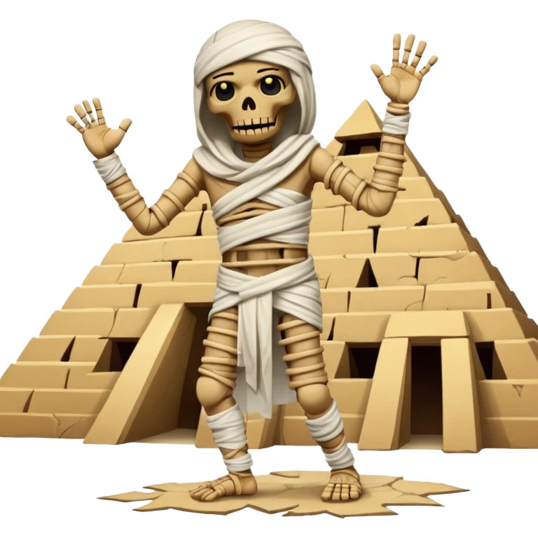 spooky dead mummy dancing in front of Egyptian pyramid emoji