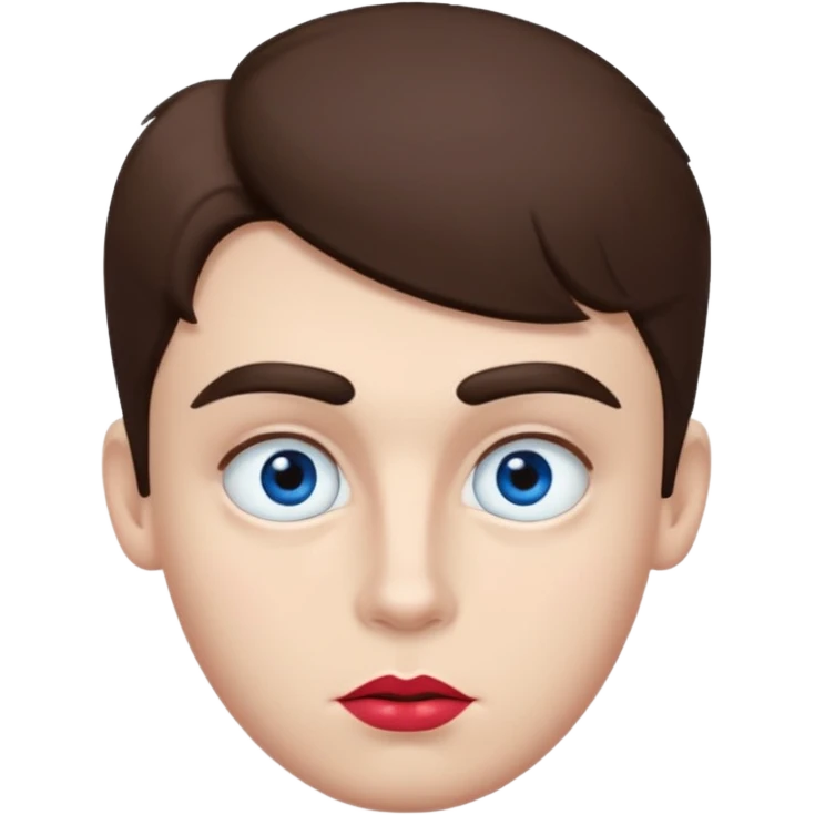 make a white American boy with blue eyes long eyelashes huge huge head in the shape of a triangle  a bit of a unibrow wanna be fluffy hair but is straight and tiny Bodie brown hair  and uglier and lipstick emoji