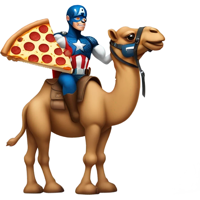 Captain America as a camel ordering Little Caesars Pizza emoji