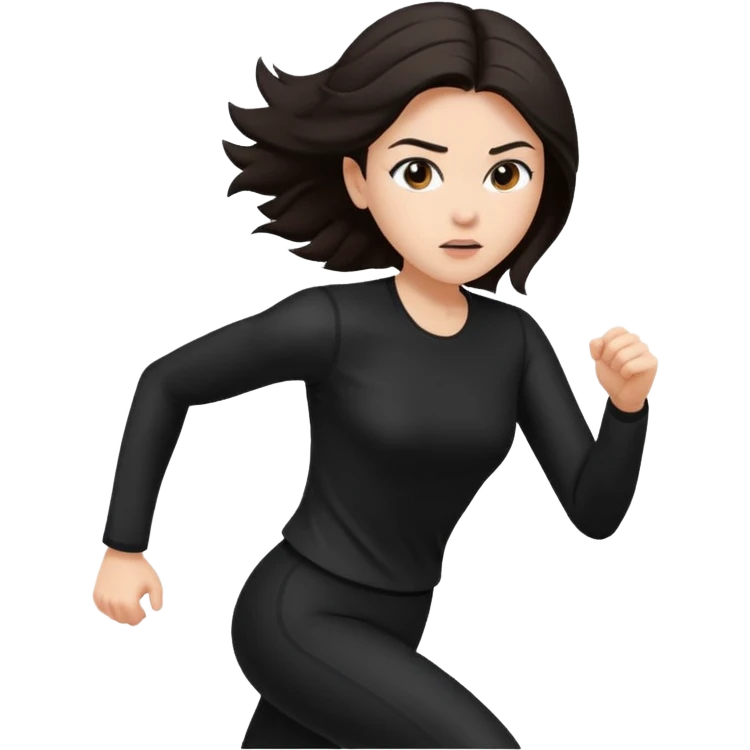 Body woman from the front run’ing toward the screen White skin black/brown hair in black clothes emoji