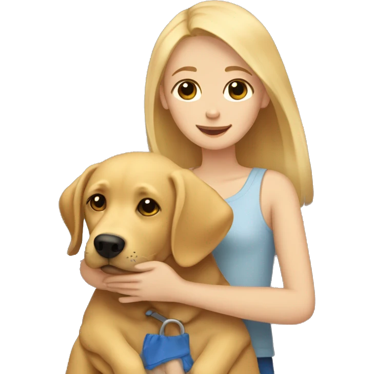 girl with blonde hair brown eyes hugging golden labrador retriever  emoji