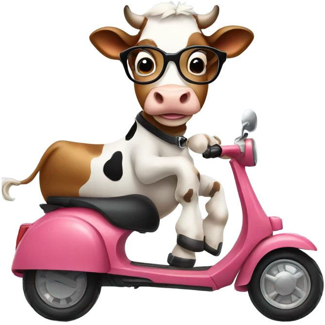 Cow with glasses on a scooter emoji