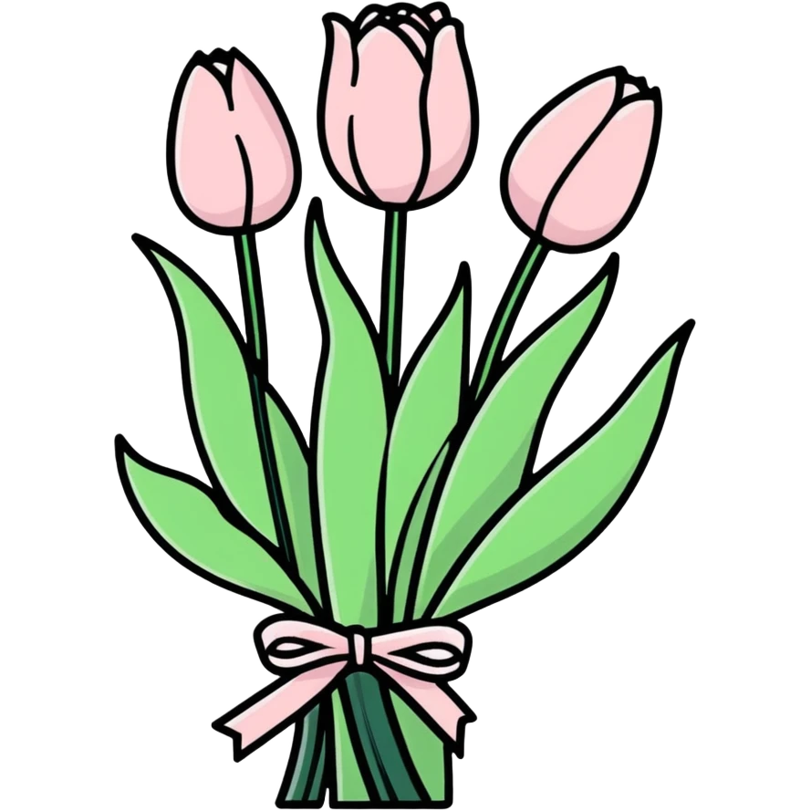light pink tulip bouquet, cartoonish sticker emoji
