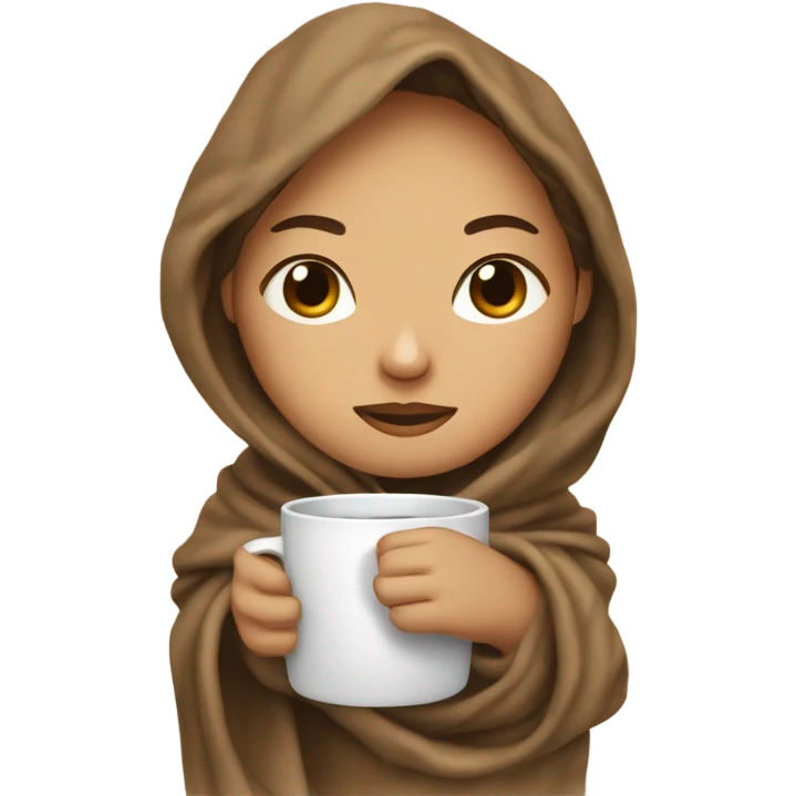 girl inside a blanket sipping coffee eyes closed emoji