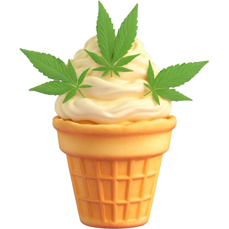 colorful gelato in a waffle cup with cannabis leaf emoji