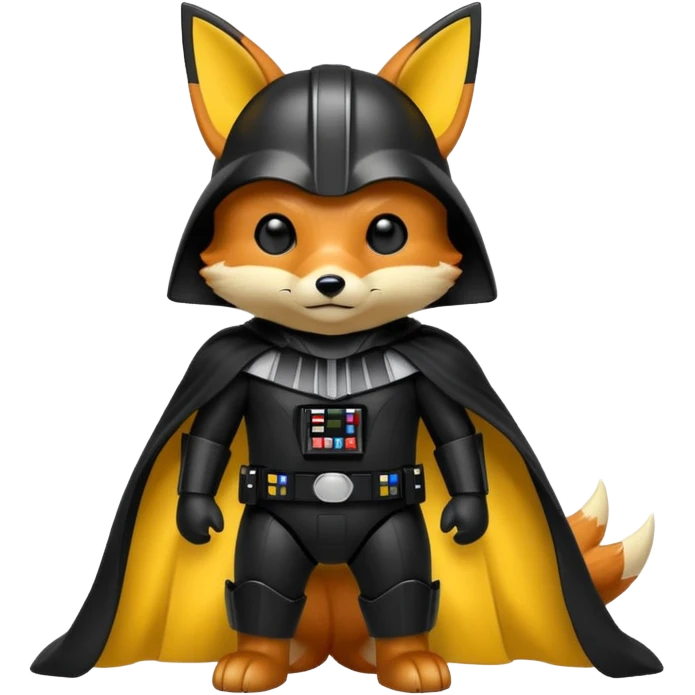 A fox wearing a darth vader Costume with pikachu emoji
