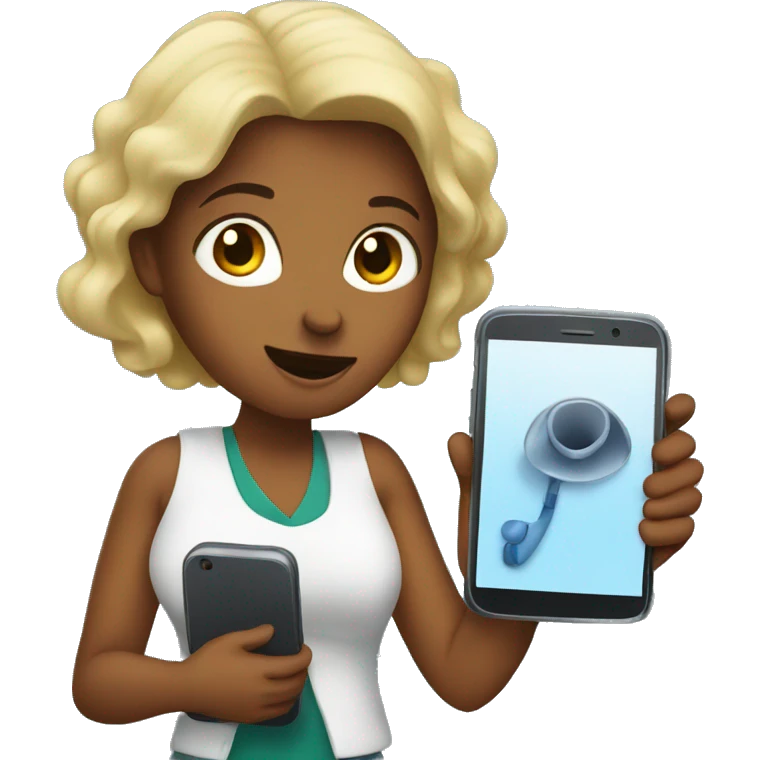 woman holding big phone emoji