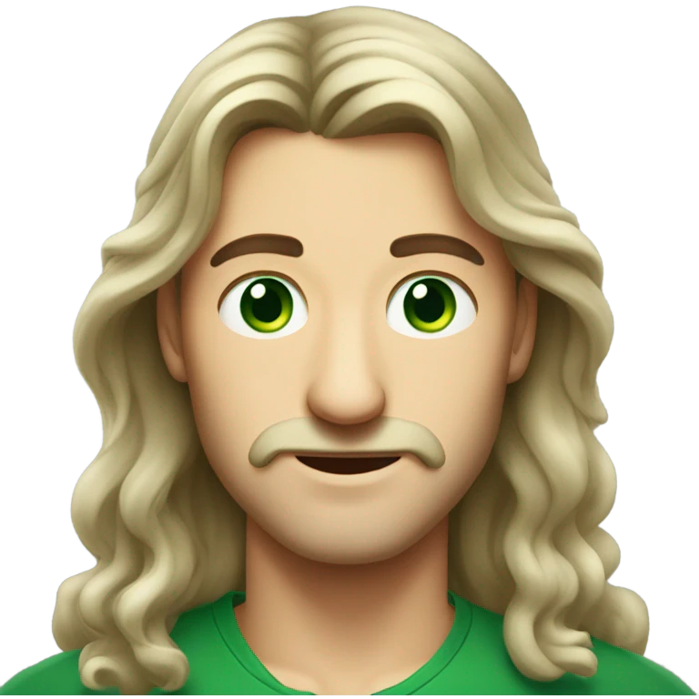 polish man with long hair middle part, green eyes and long nose emoji
