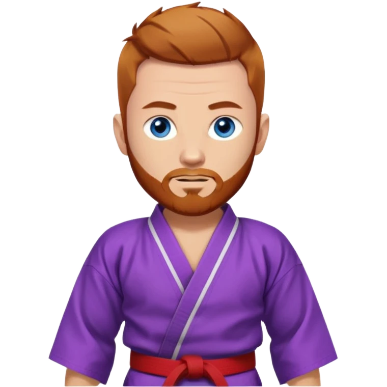 homme blanc, yeux bleu, cheveux brun très court, barbe rousse et boucle d'oreille doré à l'oreille gauche avec kimono de jiu-jitsu et ceinture violette emoji
