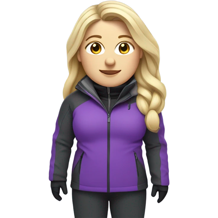 Chubby female long blonde hair skier with purpley-grey jacket and black pants emoji