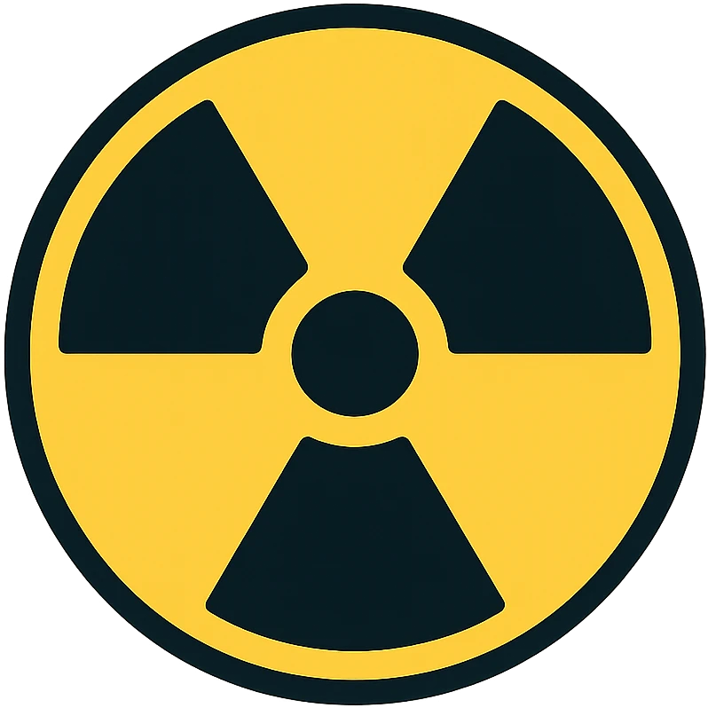 Colored radiation hazard trefoil symbol in yellow and black emoji