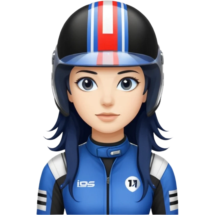dark blue long hair woman with black racing outfit with blue strips emoji