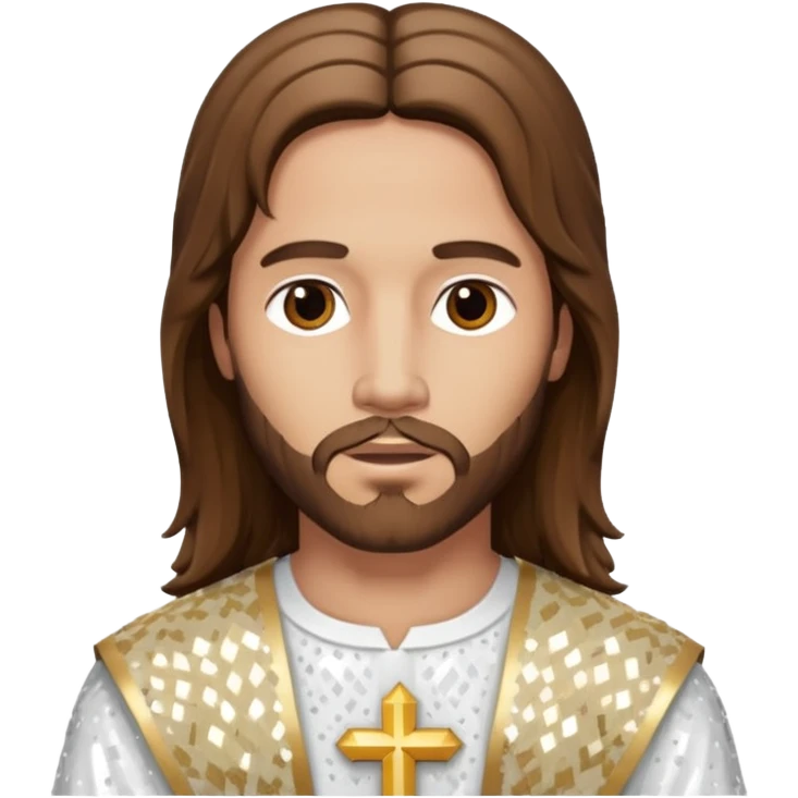 Jesus Christ from The Bible with long brown hair, white sequin outfit emoji