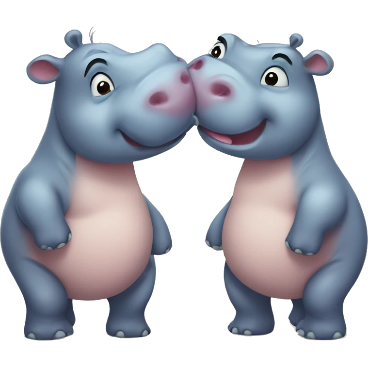 two cute hippos kissing emoji
