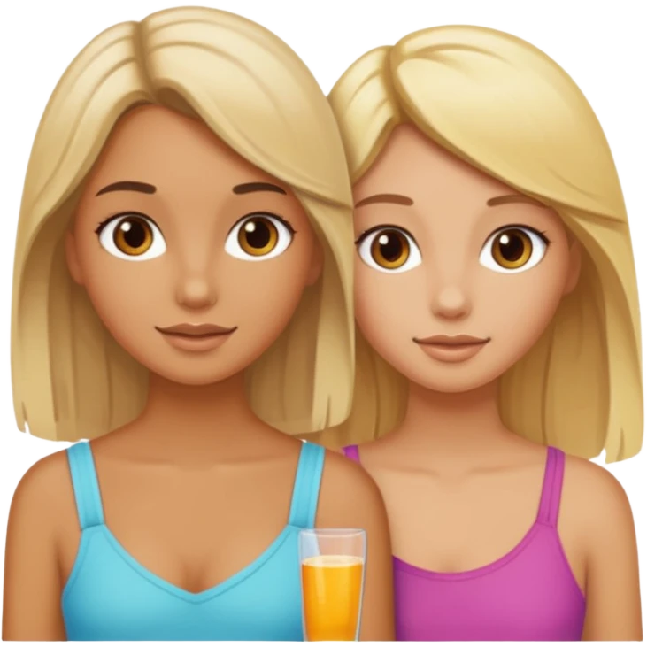 Gebräuntes Mädchen mit blonden Haaren und ihrer gebräunte braunhaarige Bestie  emoji