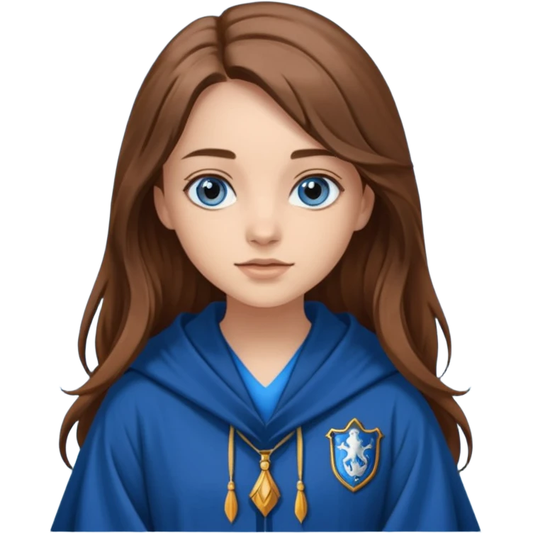 gorgeous Girl with light skin, blue eyes, long brown hair, wears a ravenclaw robes  emoji