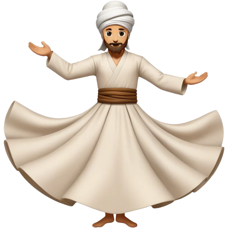 Cinematic Realistic Whirling Dervish Pop Culture Emoji, showcasing a mystical portrayal of traditional Sufi dance rendered with fluid textures and dynamic, spiritual lighting. emoji