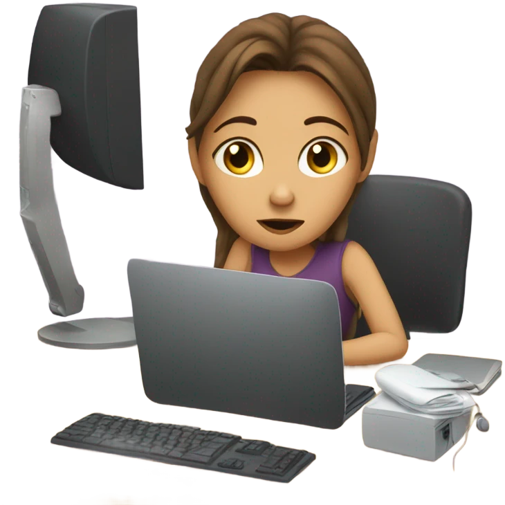 Bored girl with a computer brown hair emoji