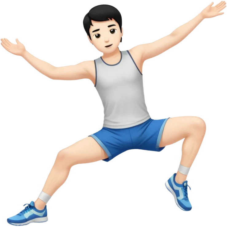 Hombre blanco pelinegro haciendo estiramientos de piernas emoji