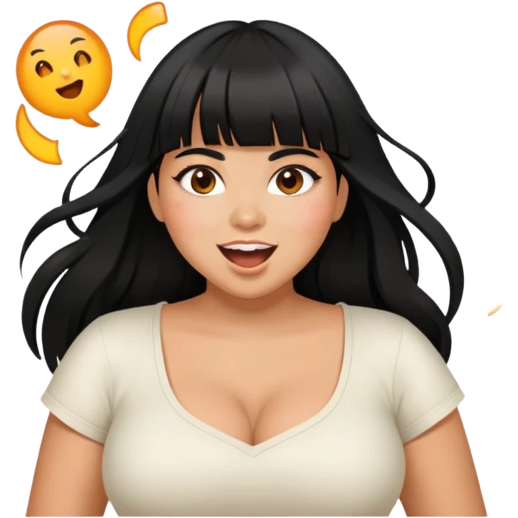 Latina girl with bangs black long hair plus size excited emotion emoji