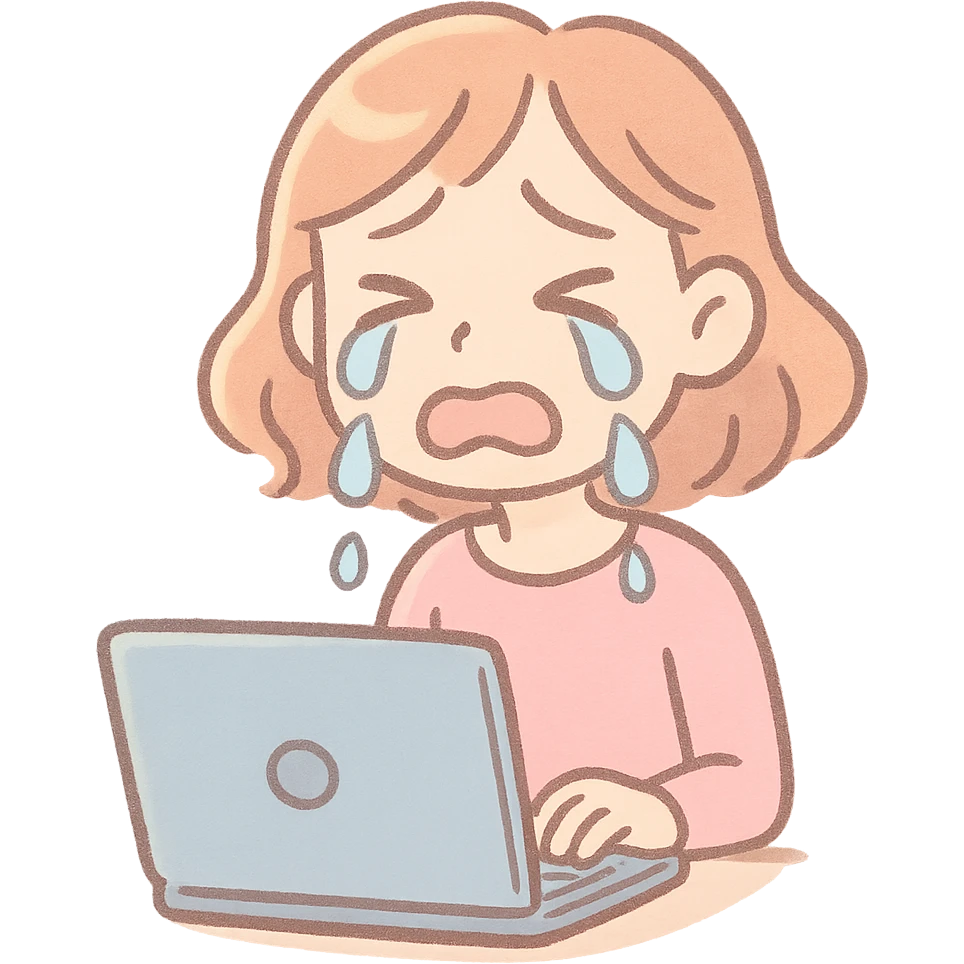 pastel toon style crying woman with laptop emoji