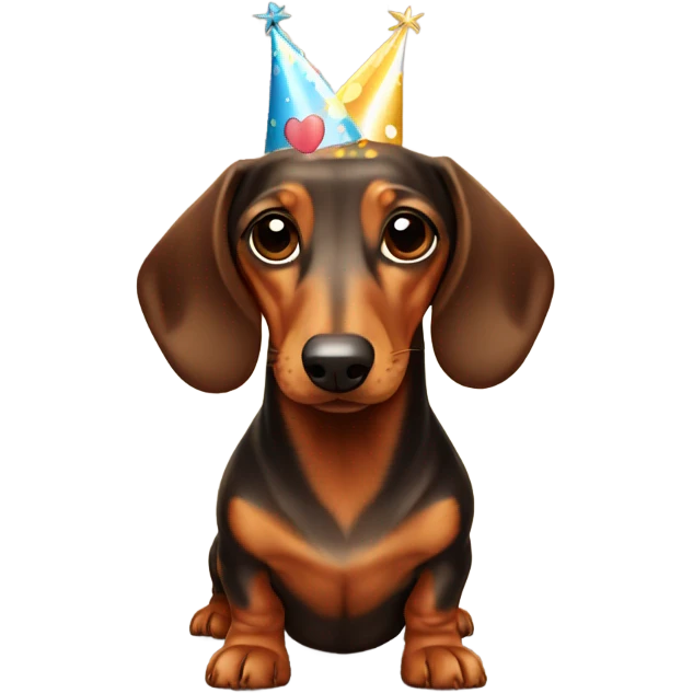 a brown and tan dachshund wearing a party hart  emoji