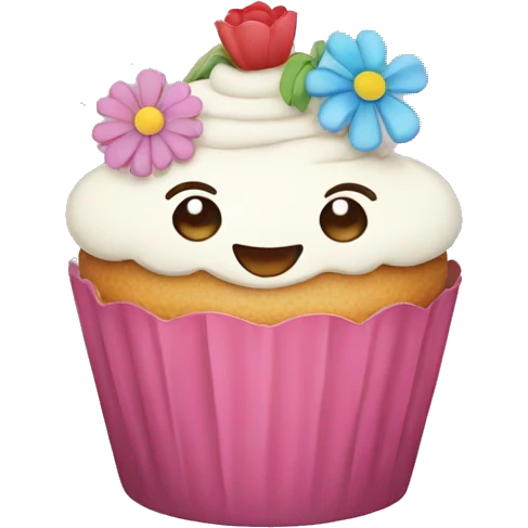 Happy cupcake with flowers on top  emoji