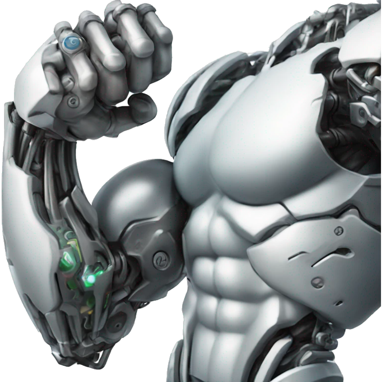 Cyborg arm only flexing bicep and shoulder with gears and shocks emoji