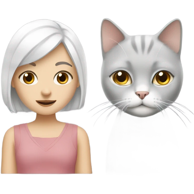 Girl with white hair, grey eyes with British grey and white cat emoji
