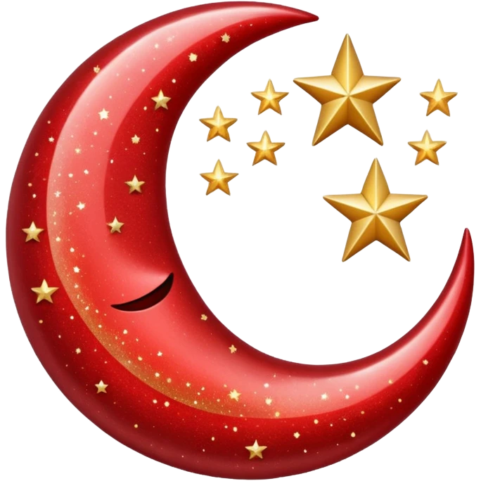 Beautiful sparkly glittery shiny pretty red crescent and stars scenery emoji