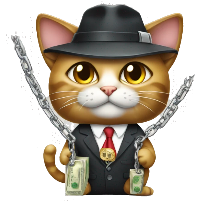 Gangster cat with chain and money emoji