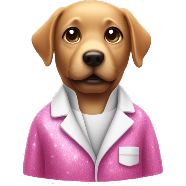 Pink lab coat covered in glitter emoji