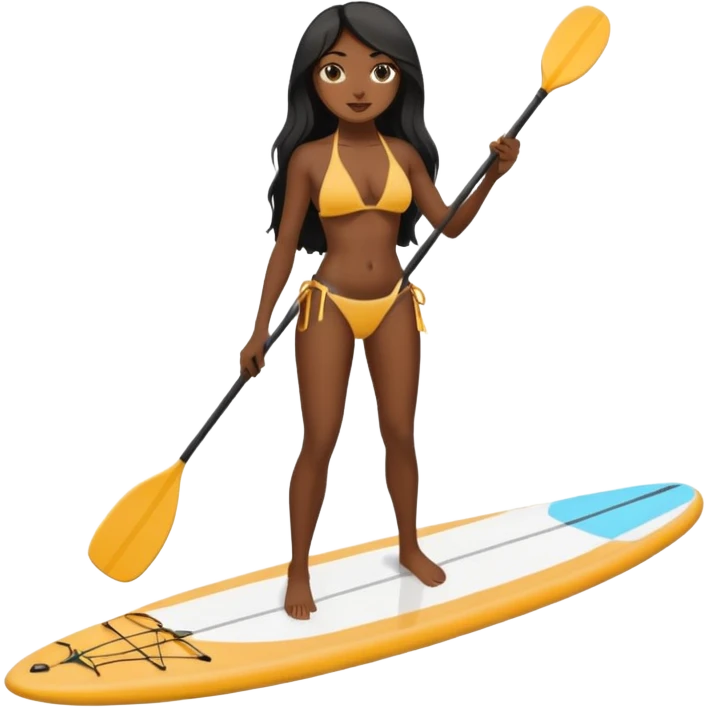 Dark long haired women in bikini on Standing paddle board emoji