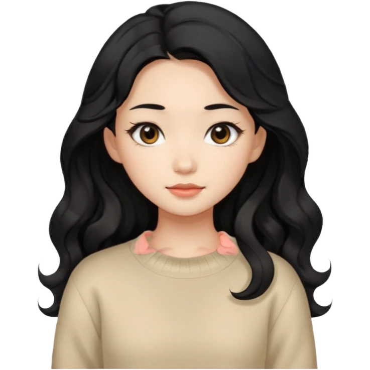 Beautiful girl,Black hair, wavy long hair,Black eyes,Chinese, beige sweater  emoji