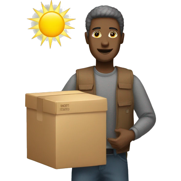 standing men with hold box and sunshine  name  emoji