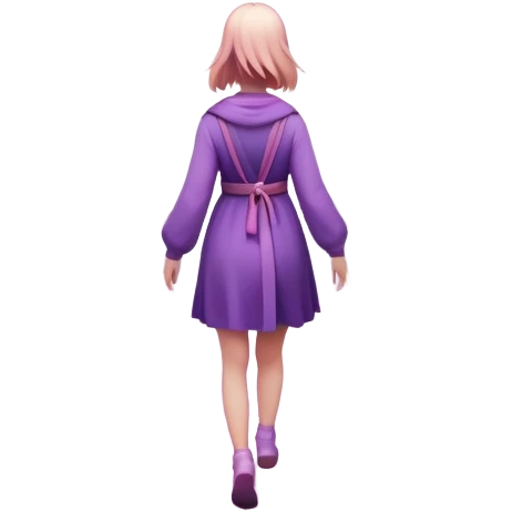 A small figure walks back across a foggy bridge, holding soft pink and purple orbs in each hand—symbolizing compassion and forgiveness. A gentle heart aura trails behind them, showing healing in motion. emoji