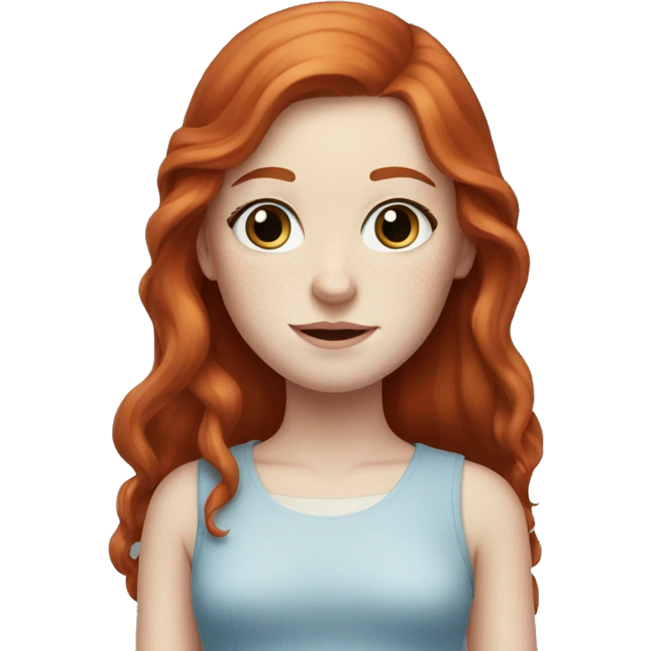 Girl with long red hair, blue eyes, pale skin, freckles emoji
