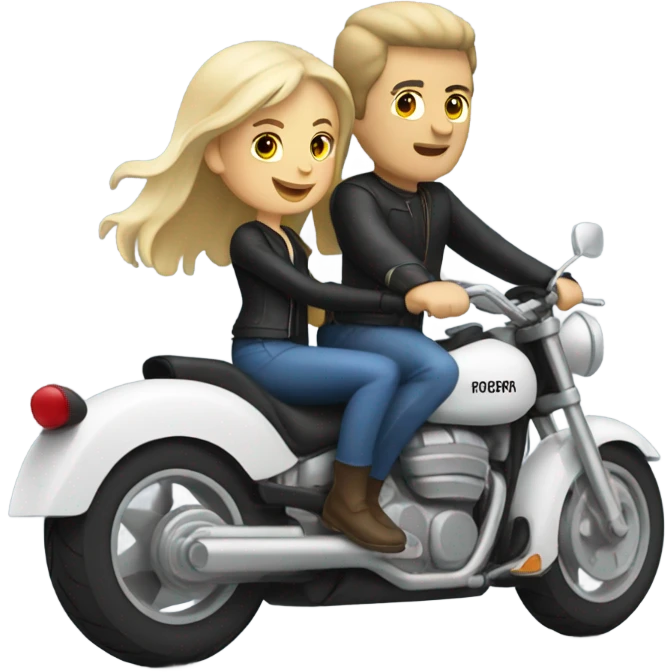 Caucasian couple on motorcycle  emoji