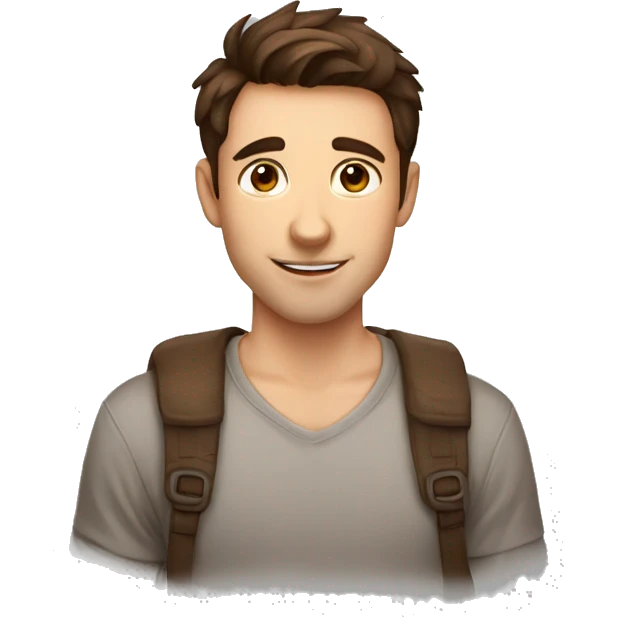 a handsome short brown hair guy, with a big nose, a full bear, big brown eyes and dimples emoji