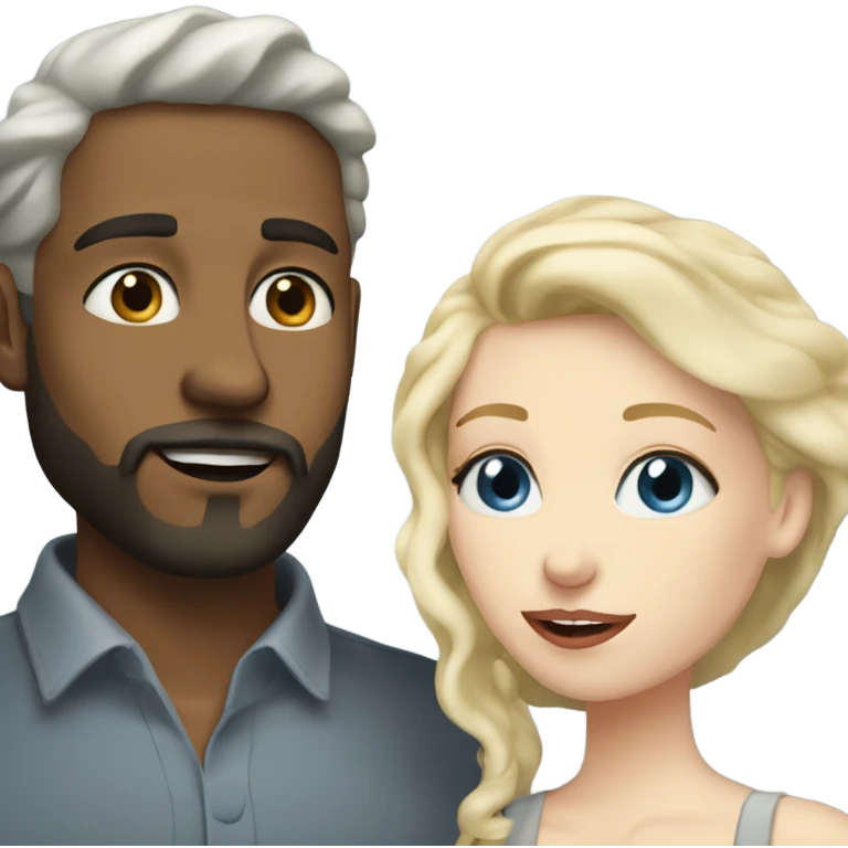 Blue eyed Gray shaired man with beard kissing blonde pale woman emoji