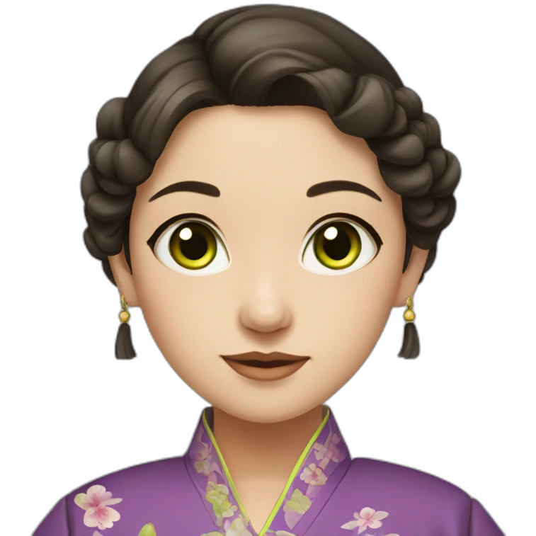 Brunette girl with green eyes in Chinese traditional clothes emoji