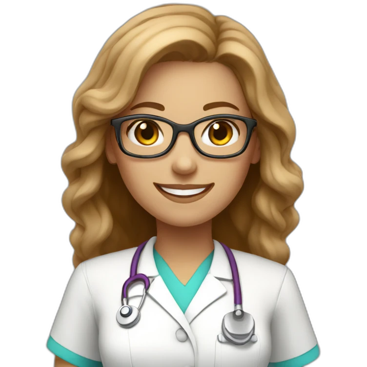 A single female nurse beautiful smile with light brown hair with glasses emoji