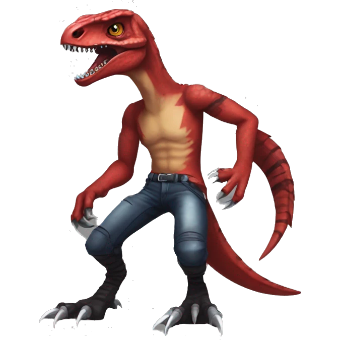 Red edgy badass velociraptor Digimon emoji