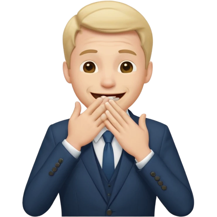 a white man in a formal suit laughs, covers his mouth with his hand emoji